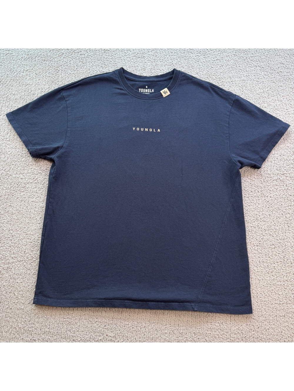 YoungLA 413 Oversized Bloc Shirt Navy Cream Logo Graphic Gym T-Shirt Large
